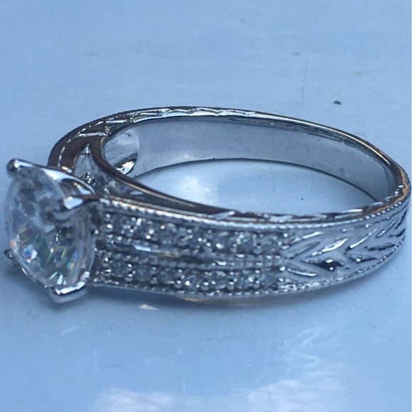 Sterling Silver Ring, Solitaire With Accents, Cubic Zirconia, Engagement, Size 9 - Picture 7 of 10